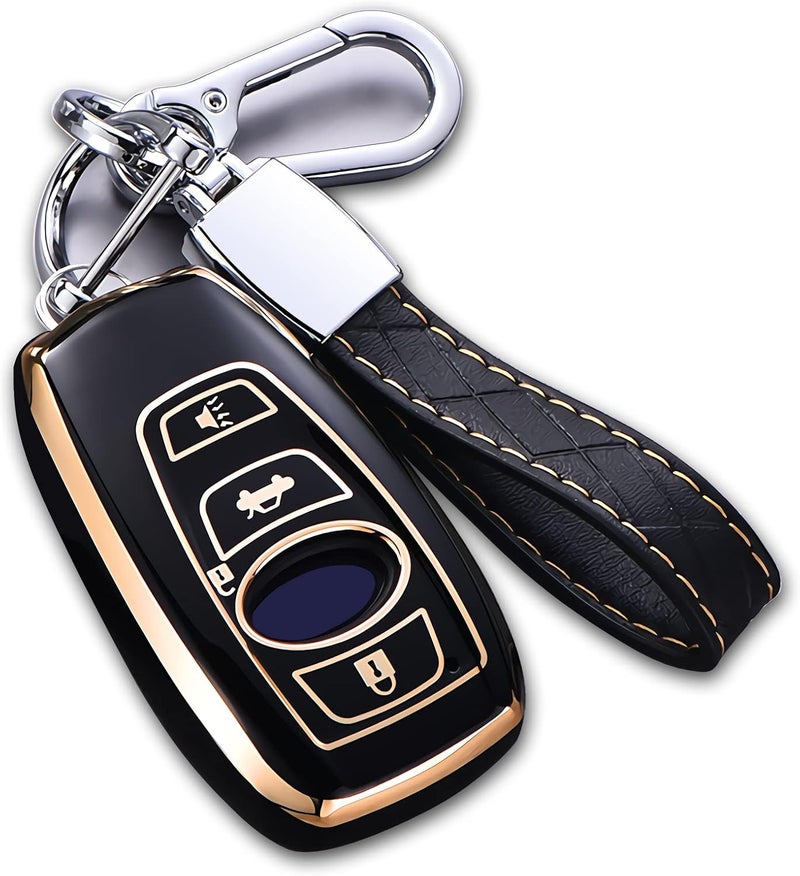 Cacacar for Subaru Key Fob Cover with Keychain, for Forester Outback BRZ Legacy CrossTrek Premium Soft TPU 360 Degree Protection Key Case Remote Key Holder (Size B-Black) - Image 1